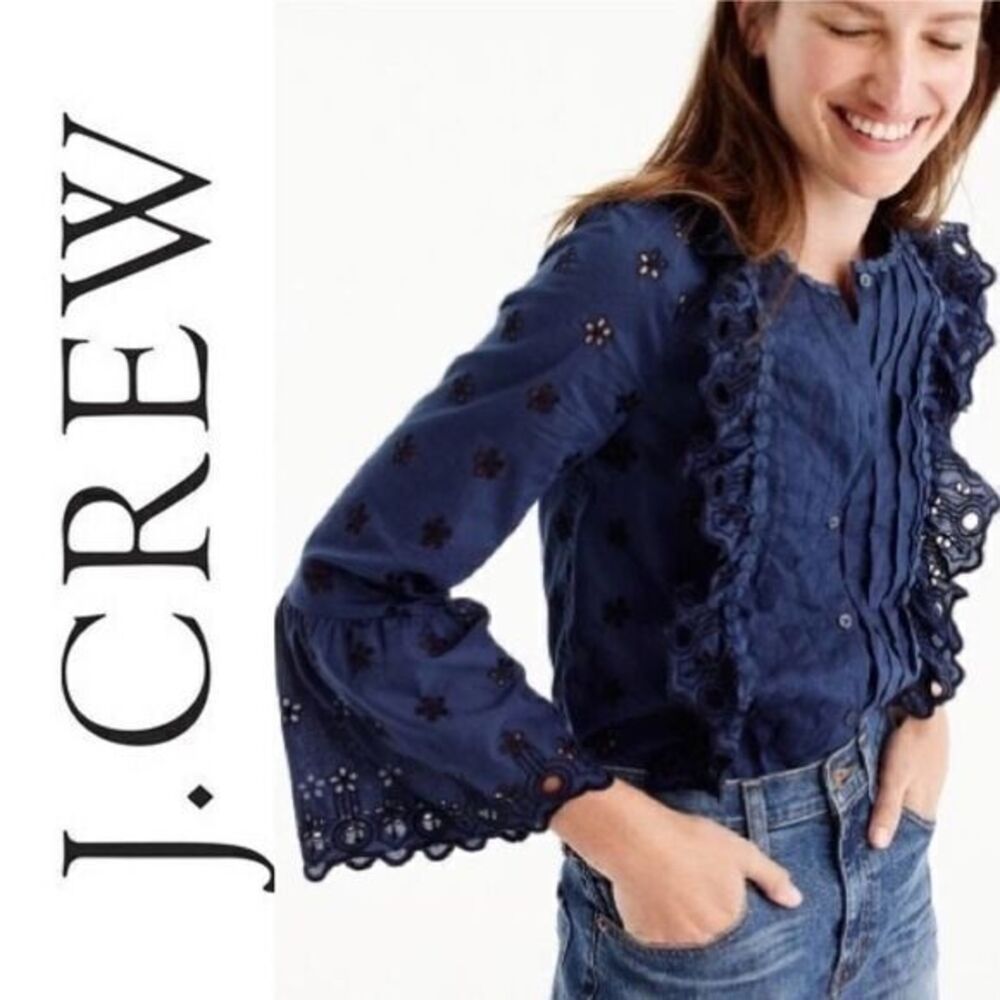 J.Crew Host PickTall Floral Eyelet Navy top blouse